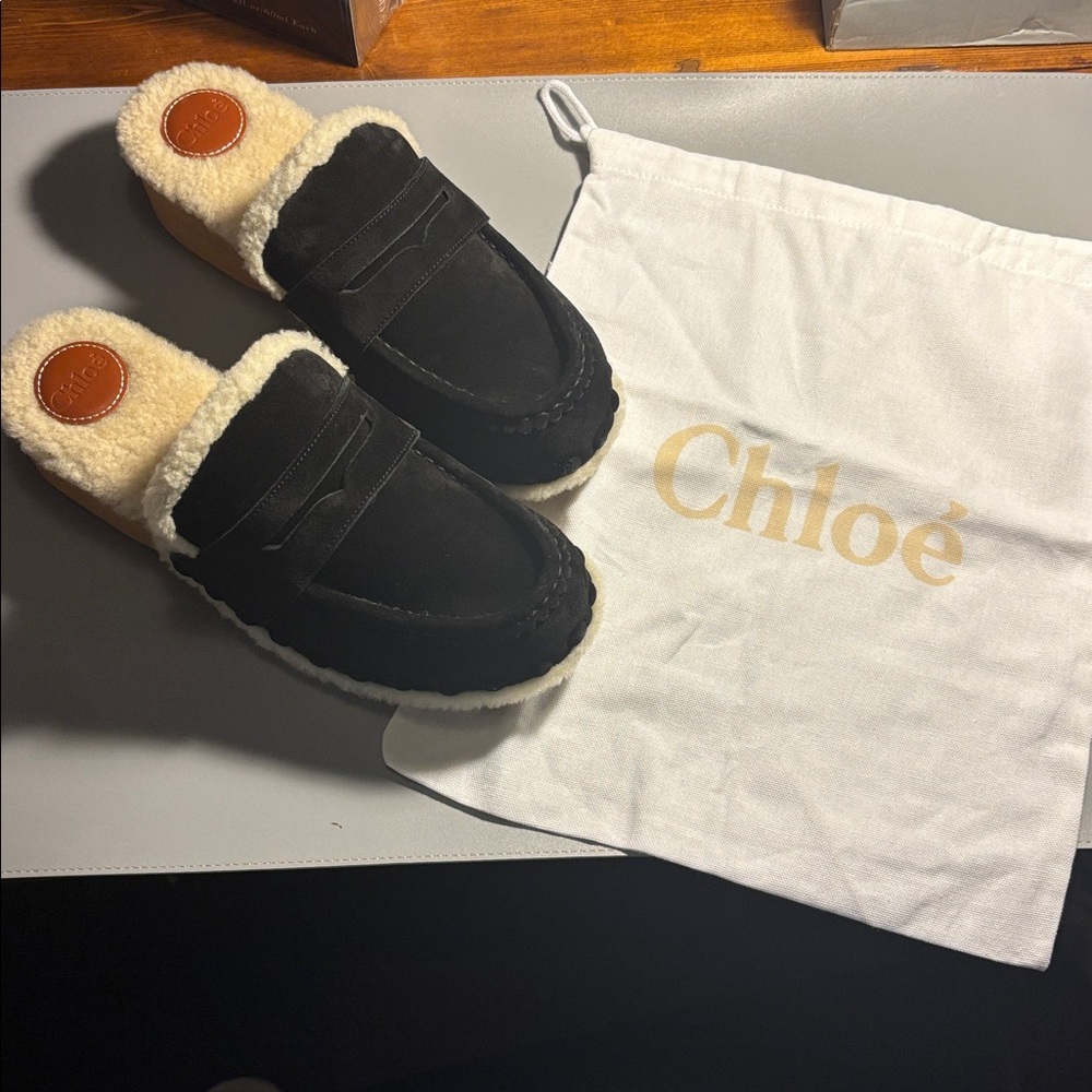 Chloe Black and Cream Mules